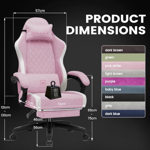 GTPLAYER Gaming Chair Fabric with Pocket Spring Cushion, Big and Tall Gamings Chairs 350LBS High Back Computer Chair with Footrest for Adults Lumbar Support Swivel Game Chair for Office Pink