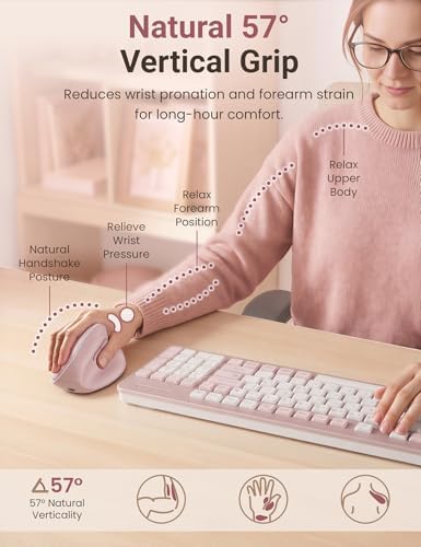 Ergonomic Vertical Wireless Mouse, 57°, Small/Medium Hands, Pink