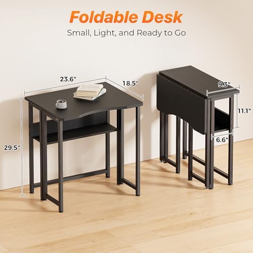Huuger Folding Desk with Storage Shelf, 23.6 Inch Foldable Computer Table