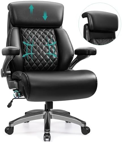 HeroSet 500lbs Executive Office Chair, Big and Tall Home Desk Chairs for Large People, Heavy Duty PU Leather Computer Gaming Chair with Adjustable Lumbar Support & Armrests, Thick Padding for Comfort