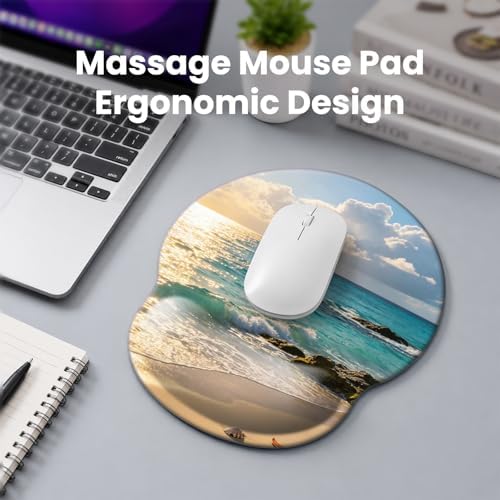Mouse pad with Wrist Rest,Relieving Pain Memory Foam Computer pad, Ergonomic Desktop Mouse, Silicone Material Mouse pad, with Non-Slip PU Base (The sea)
