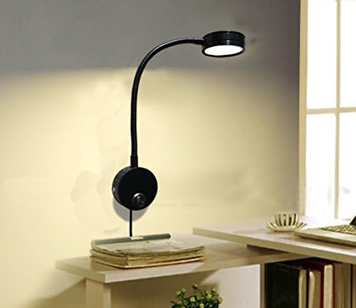 5W Wall Mounted Reading Light Flexible Gooseneck LED Sconce Lamp with Plug & Switch for Bedroom, Office, Workbench, Studio (03 Black Cool)