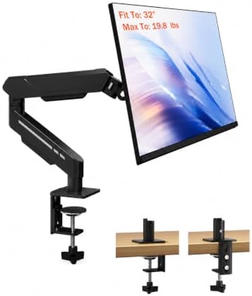 THEARK Single Monitor Desk Mount 17"-32" Screens - Adjustable Mechanical Monitor Arm Computer Monitor Stand up to 19.8 lbs,VESA Arm Desk Mount with C-Clamp and Grommet Base,VESA 75x75/100x100mm,Black
