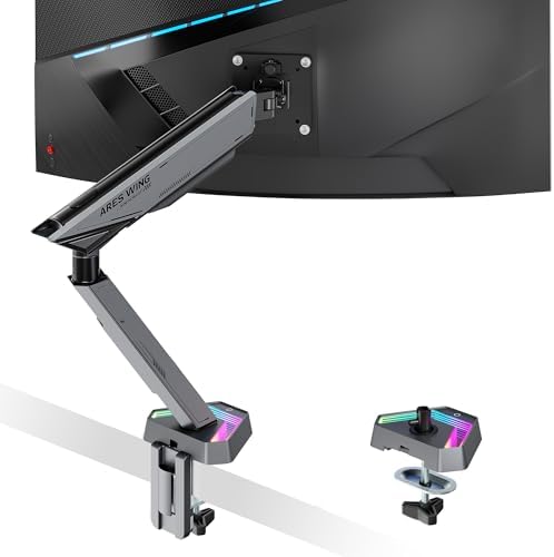 ARES WING RGB Single Monitor Arm Desk Mount for 17-45 inch Monitors, Gray