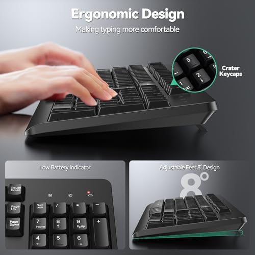 TECKNET Wireless Keyboard, 2.4G Silent Full-Size Keyboard with Number Pad