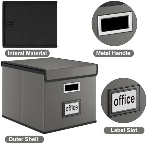 File Organizer Box with Lids, Collapsible File Folder Organizer