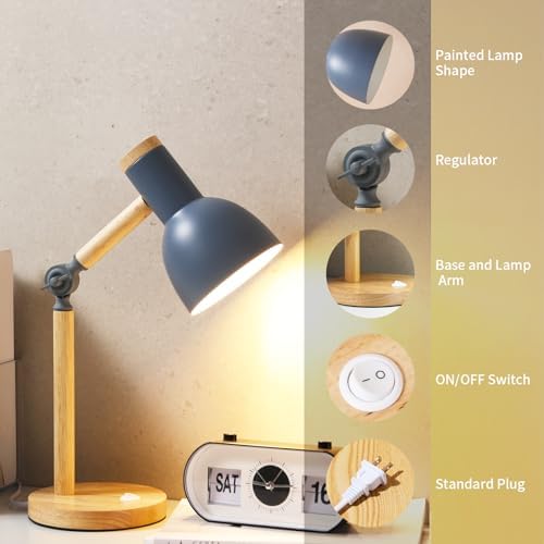 Adjustable Wooden Arm Desk Lamp, Table Lamp for Reading office Bedroom