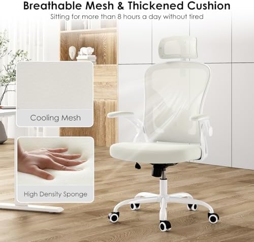 Mesh Home Office Desk Chair with Flip-Up Arms, Headrest and Lumbar Support