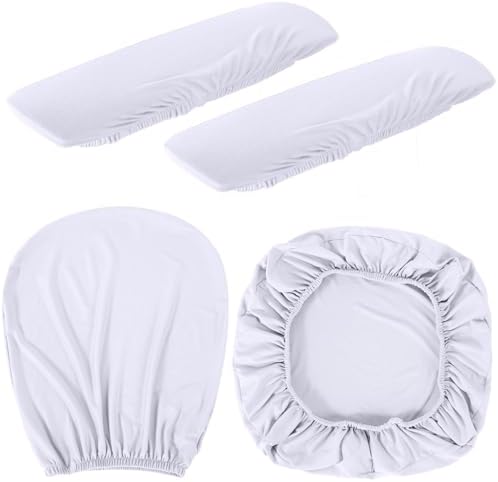 Tallew 4 Pcs Office Chair Covers Set Computer Universal Protective Stretchable Chair Seat Covers Desk Armrest Cover Slipcovers Pads Office Cushion Backrest for Rotating(Regular,White)