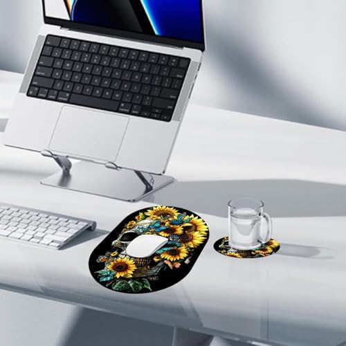 Small Mouse pad, Portable, Waterproof Non-Slip Rubber Bottom, Suitable for Wireless Mouse, Laptop Keyboard Tray for Both Men and Women, Office Travel 7.1x10.6in，Floral Skull with Butterflies