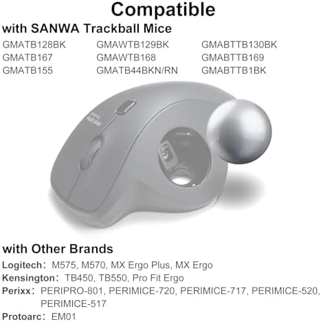 SANWA Small Trackball 34mm/1.34in, Replacement Ball for Logitech M575, M570, MX Ergo, ELECOM, Kensington, Perixx, and Other Compatible Trackball Mice, Glossy Silver
