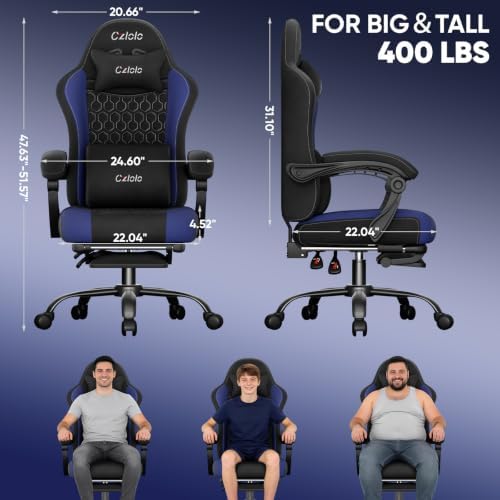 Czlolo Fabric Big and Tall Gaming Chair with Extended Footrest