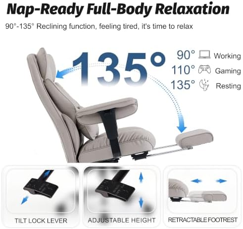 Efomao Executive Office Chair 400lbs,Grey Big and Tall Desk Chair
