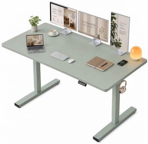 Grandder 55x32 Extra-Deep Electric Standing Desk, Wide Desktop Fits 49" Ultrawide Monitor Dual Screens, 176lbs Capacity, 2 Memory Presets, Anti Collision, Computer Desk for Home Office&Gaming, Green