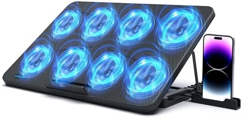 LIANGSTAR Laptop Cooling Pad, Laptop Cooler with 8 Quiet Fans for 12-17 Inch Gaming Laptop Fan Cooling Pad Stable Stand 7 Height & Wind Speed Adjustable, 2 USB Port & Phone Holder
