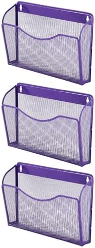 EASEPRES 3 Single Pocket Mesh Hanging File Organizer, Vertical Wall Mounted Magazine File Holder, Mount Basket Mail Paper Document Folder Organizing for Office, Home and School, Purple