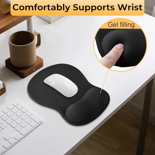 Gel Mouse Pad with Wrist Support, Ergonomic Mousepad with Wrist Rest, Gaming Mouse Pad with Soft Cushion & Non-Slip PU Base & Concave Design & Pain Relief, for Home Office Computer Laptop, Black