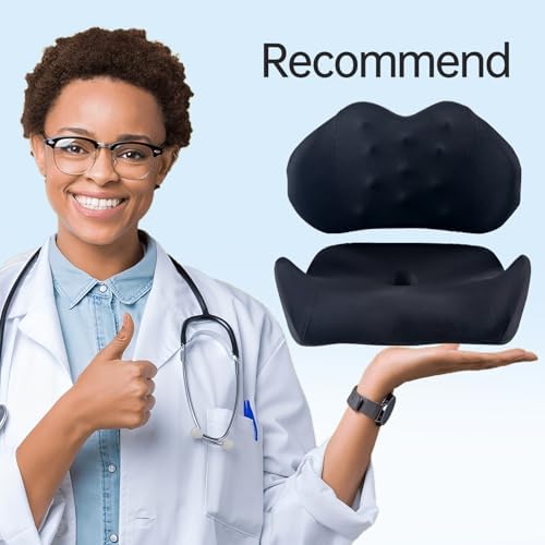 Extra Large Memory Foam Seat Cushion and Lumbar Support Pillow for Office Chair Pressure Relief Sciatica & Tailbone Pain Relief Chair Pad for Home,Car Seat,Wheelchair