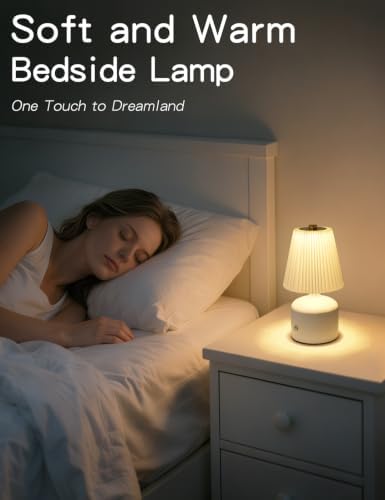 Small Table Lamp, Rechargeable Lamp with 3 Color Stepless Dimming