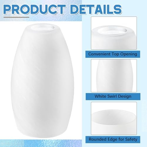 Teenyyou 2 Set Oval Glass Lamp Shade Replacement, White Vortex