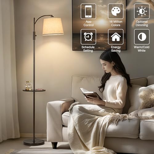 AIDENOEY Smart Floor Lamp with Side Table, Alexa & Google Assistant ﻿