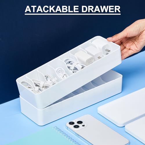 Tatuo Cord Organizer Box with Lid, White, 1 Pack