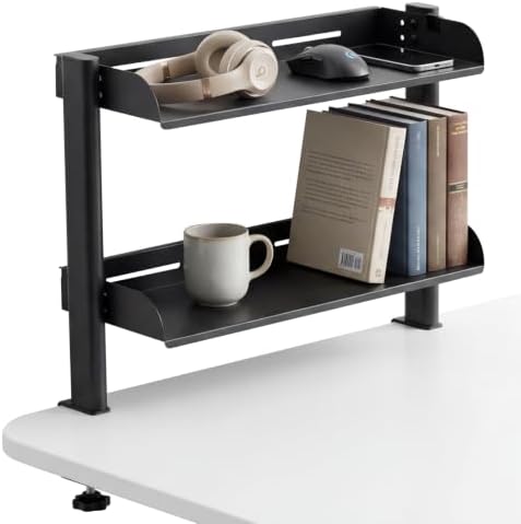 2-Tier Carbon Steel Clamp-On No Drill Desk Storage Organizer Shelf