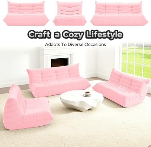 HABUTWAY Bean Bag Chairs Fireside Lazy Floor Sofa,2 Seater,Pink