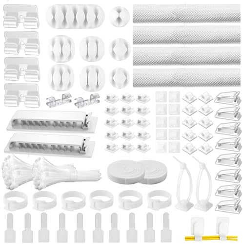 [313Pcs] Cable Management Kit, Reusable Computer Desk Cord Organizer, White