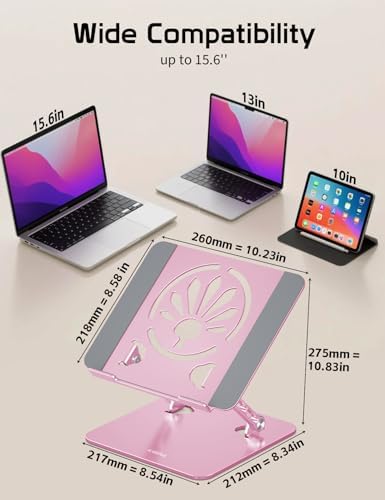 Adjustable Aluminum Laptop Stand for Desk,Ergonomic Riser, Pink