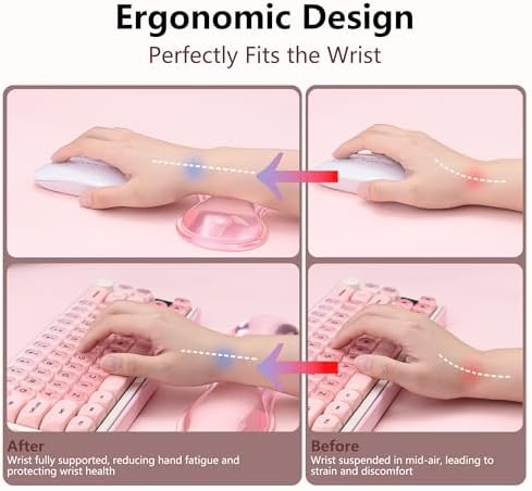 Gel Wrist Rest for Keyboard and Mouse - Pink Soft Ergonomic Silicone Wrist Rest, Clear Cute Desk Accessories for Gaming, Computer, Laptop