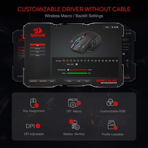 Redragon M913 Wireless RGB MMO Gaming Mouse 16000 DPI Remapping Keys