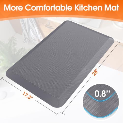 Kitchen Mat for Floor, Anti-Fatigue Mat Kitchen Rug, 17.3"x28"x0.8'', Grey