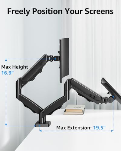 Dual Monitor Stand fits up to 32 inch, 4.4-19.8 lbs Computer Screens, Dual Monitor Desk Mount Height Adjustable, Monitor Arms for 2 Monitors, Home Office VESA Mounts, Freelift Black