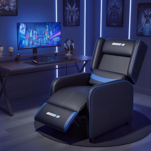 BOSSIN 400lbs Big and Tall Gaming Recliner Chair, PU Leather Seating, Blue