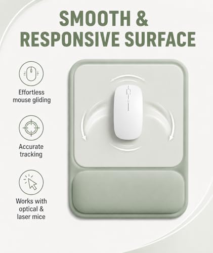 eulps Ergonomic Mouse Pad with Wrist Rest, Gel Mousepad with Soft Wrist Support, Non-Slip PU Base, Smooth Surface Mouse Pad for Wrist Pain Relief, Computer Laptop Office Home & Gaming (Sage Green)
