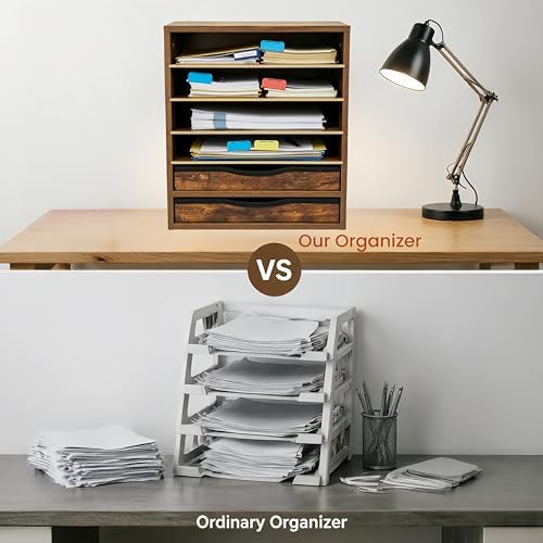 Wooden Mail Organizer, Desk Paper Organizer Wood, Brown