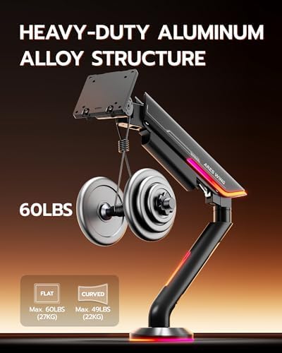 Single Gaming Monitor Arm for 24"-57" Screens with RGB, Up to 60 lbs, Black