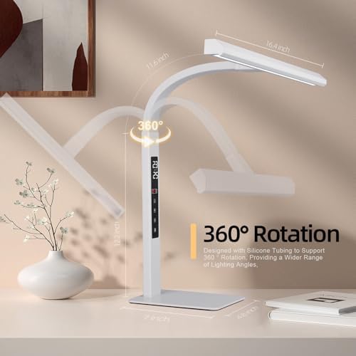 LED desk lamp for home office, architect computer work light,Touch color temperature stepless dimming and adjustable flexible gooseneck tube. desk lamp with clock , suitable for reading and studying.