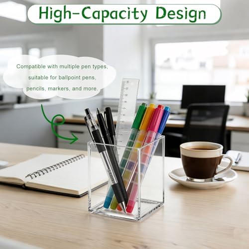AZUREAL 4 Pack Clear Acrylic Pen Holder Cup, Clear Makeup Brush Holder, Thickened Acrylic Desktop Stationery Organizer for Office, School, and Home Storage