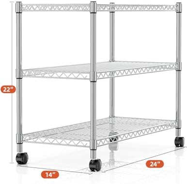 Simple Deluxe Heavy Duty 3-Shelf Shelving Unit, 24.02" D x 13.78"W x 21.97" H, 3 Tier, Chrome