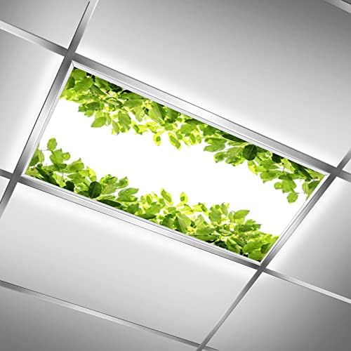 Fluorescent Light Cover Decorative Ceiling Light Filters,Green Leaves Pattern,for Classroom Office Hospitals Home Ceiling Decorative,2ft x 4ft,Blue White
