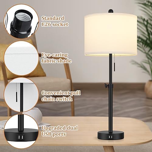 Kondras Table Lamp for Bedroom, 23" to 30" Height Adjustable Bedside Lamp