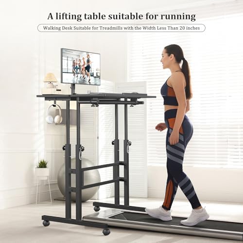 Enayplon Small Standing Desk with Wheels, Mobile Stand Up Desk, Portable Standing Table on Wheels for Walking Pad, Rolling Computer Desk Adjustable Height, Tall Table