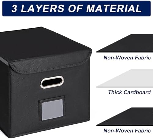 CADONO File Organizer Box with Lid (Navy Blue, 14.9 x 12.59 x 10.8 inch)