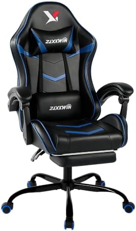 Ergonomic Gaming Chair for Adults, Reclining Computer Office Desk Chair with Footrest, Pocket Spring Cushion,Linkage Armrests, Lumbar Support & Headrest, Heavy-Duty Enlarged Metal Base,Blue
