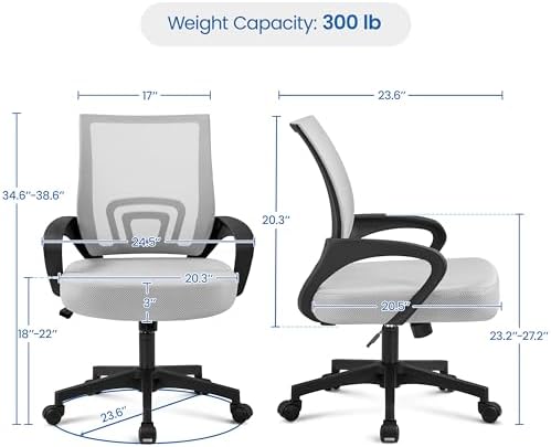 Yaheetech Mid-Back Mesh Computer Office Desk Chair Adjustable Swivel, Grey