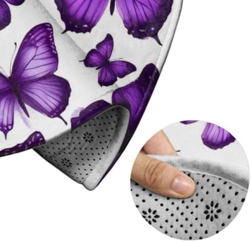 Women's Large Home Decor Mat, Soft Round Yoga Carpet, Non Slip Machine Washable Home Office Circle Rug Purple Butterfly