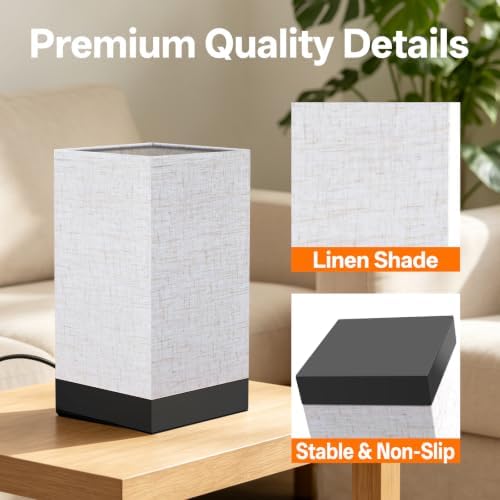 Bedside Table Lamp, 9W EyeCare LED Night Light, 3 Color Temp & Stepless Dim