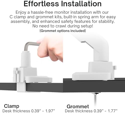 Pixio PS1S Wave White Single Monitor Arm Stand Desk Mount - Fits up to 32 inches Monitors and up to 19.8lbs. VESA Compatibility and Integrated Cable Management